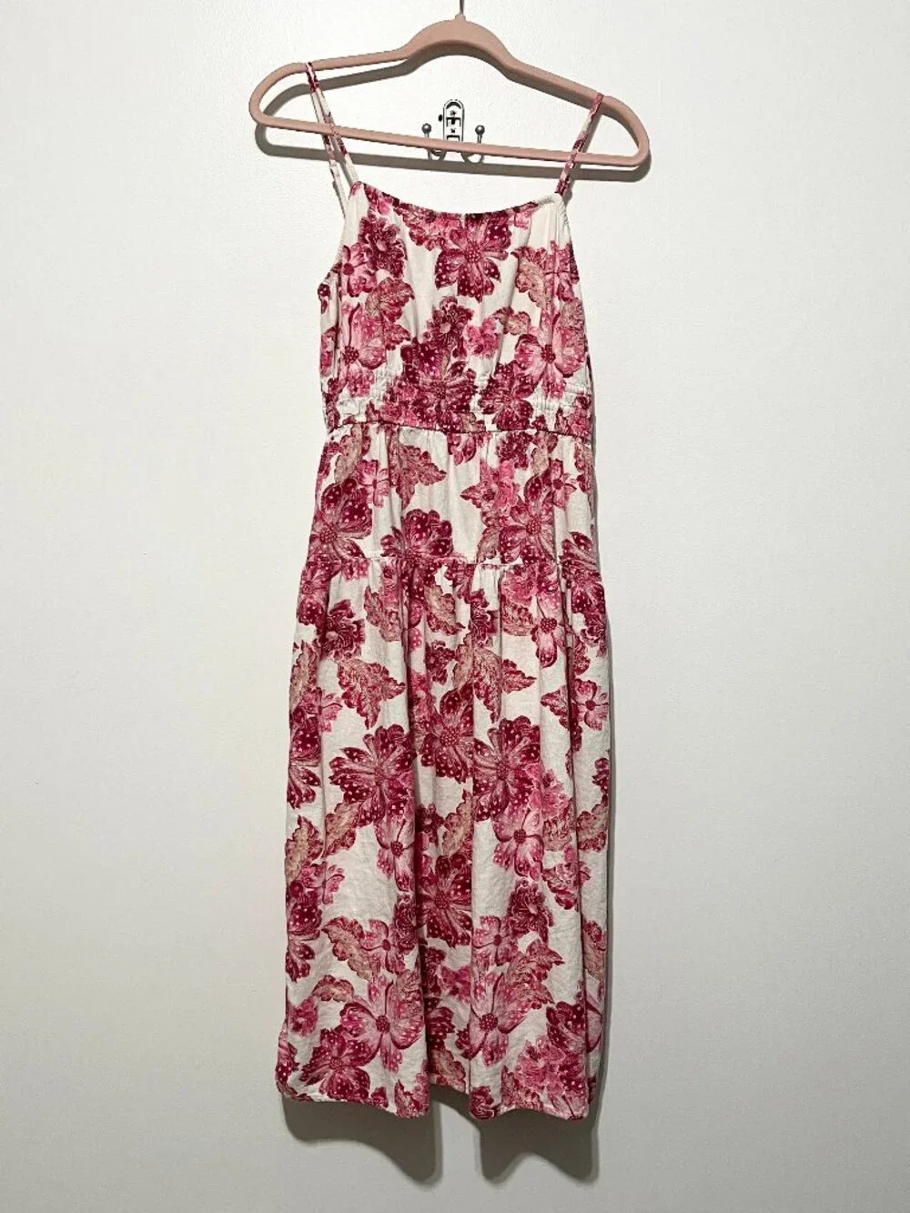Old Navy Womens Linen Blend Tiered Midi Dress M Floral Resort Garden Bloomcore